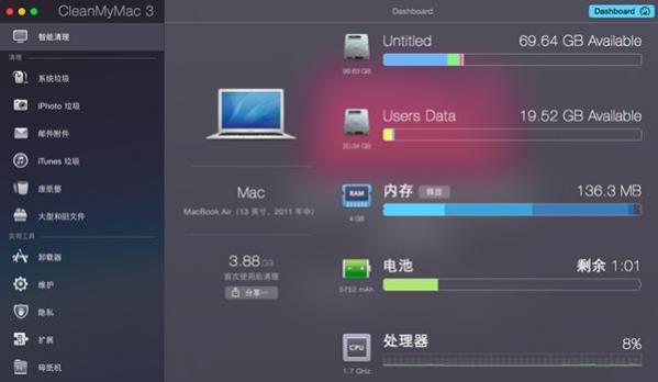 CleanMyMac3的新增功能之一：Dashboard