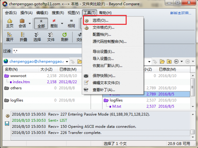 Beyond Compare更改过滤文件夹颜色的方法