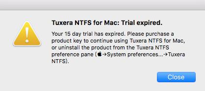 试用结束Tuxera ntfs过期
