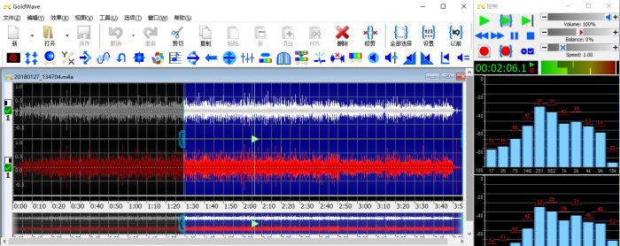图3:GoldWave中查看频谱图,条形图,波形