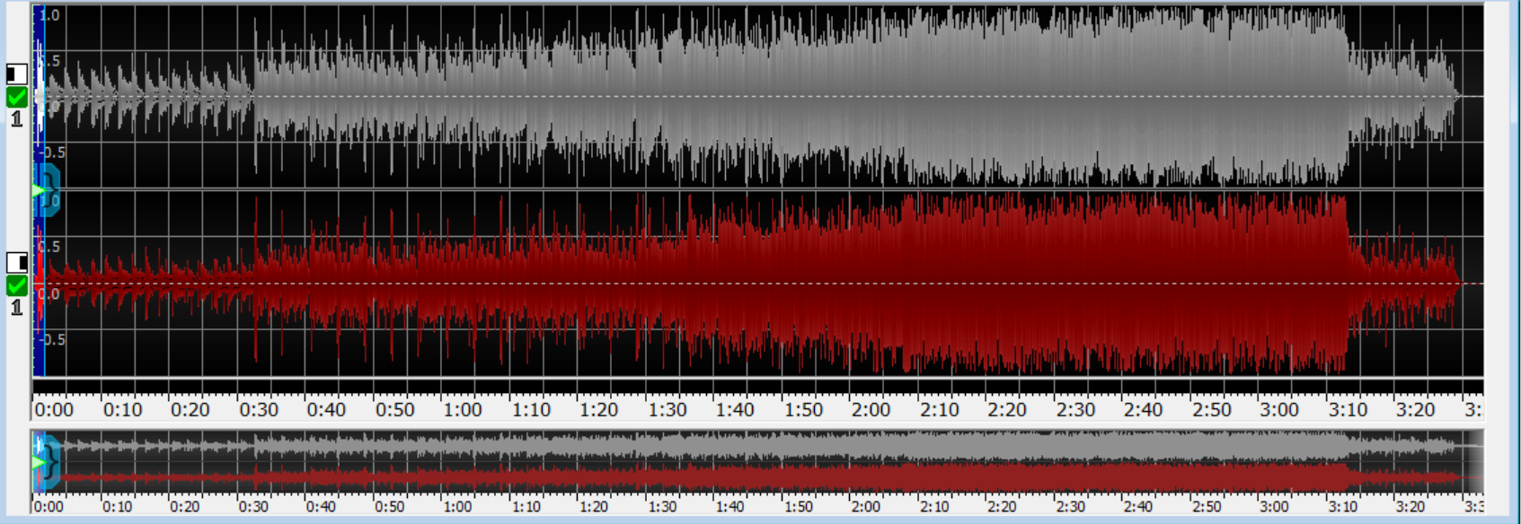 图片1：GoldWave使用覆盖命令前（上）后（下）