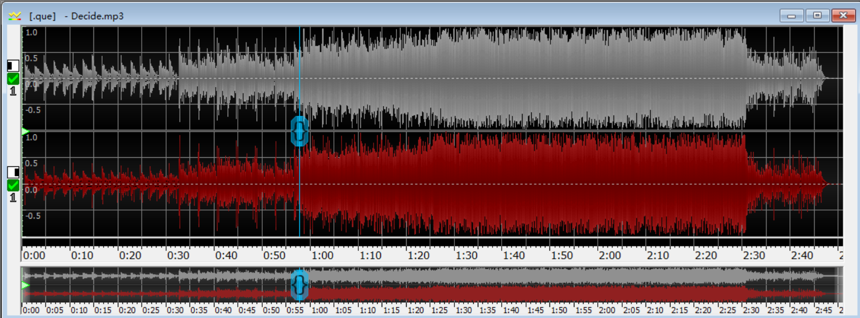 图片3：GoldWave删除一段音频前（上）后（下）对比图