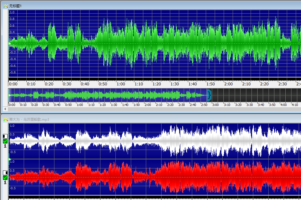 图六：GoldWave中文版中单声道与立体声道对比图