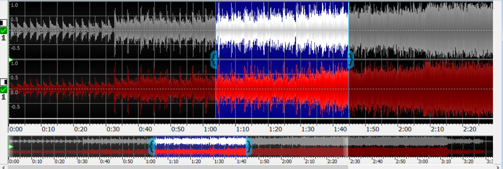 图片3:GoldWave修剪开始前(下)后(上)对比