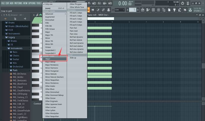 在MIDI Out中加载Major音阶