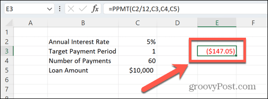 在 Excel 中如何使用 PPMT 函数。
