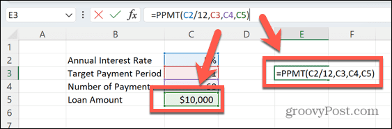 在 Excel 中如何使用 PPMT 函数。