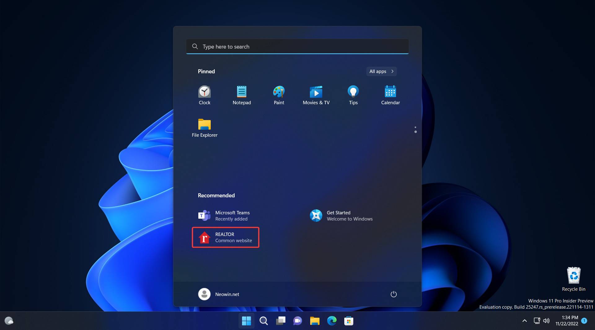 如何在 Windows 11 Build 25247 中关闭“开始”菜单上的推荐网站