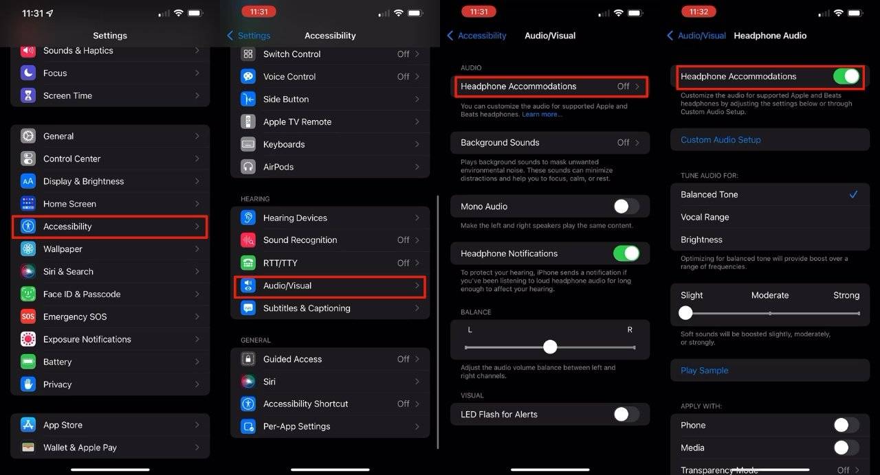 使用 AirPods Pro 的对话增强功能的步骤