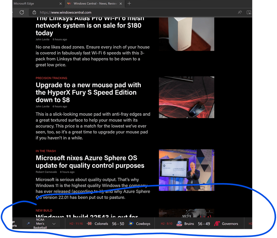 Microsoft Edge正在试验运动滚动条，以在所有页面/新选项卡上展示实时比分和新闻。