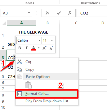 如何在 Microsoft Excel 中应用上标和下标格式选项