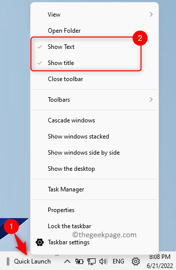 如何在 Windows 11 中将快速启动工具栏添加到任务栏