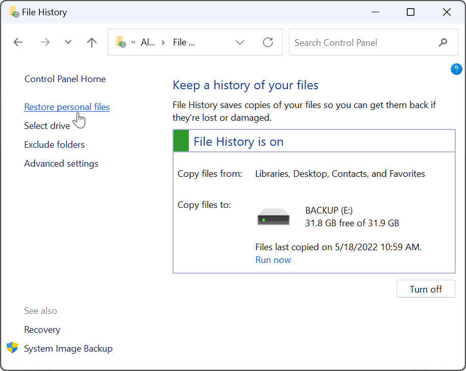 如何在 Windows 11 上使用文件历史记录