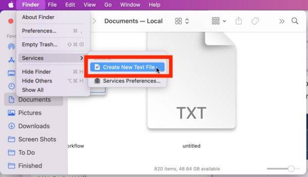 如何在 Mac 上的文件夹中创建文本文件