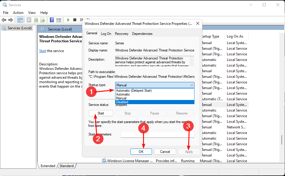 修复：微软后卫威胁服务已停止