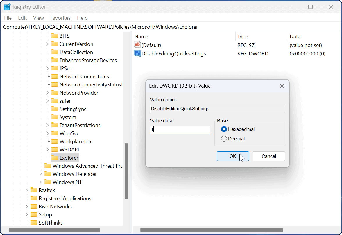 如何防止 Windows 11 上的快速设置更改
