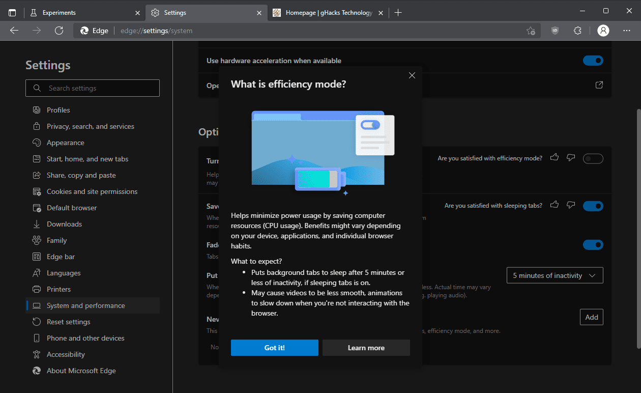效率模式提高 Microsoft Edge 电源使用率和性能