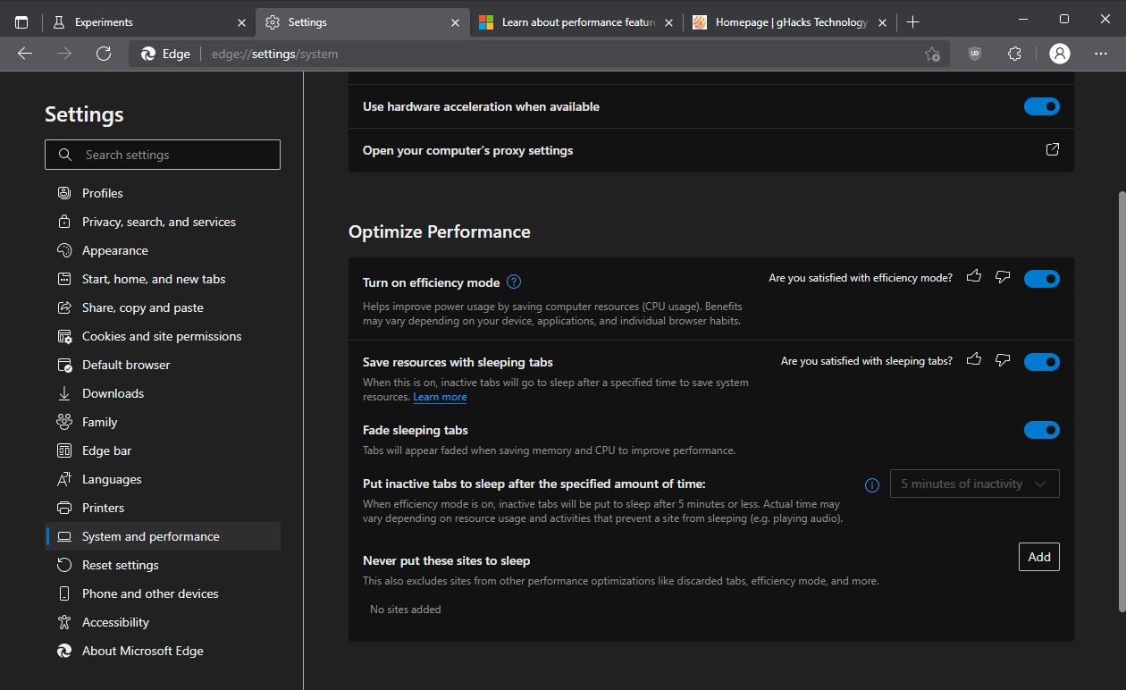 效率模式提高 Microsoft Edge 电源使用率和性能