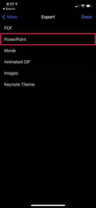 如何在 iPhone 和 iPad 上将 Keynote 转换为 PowerPoint