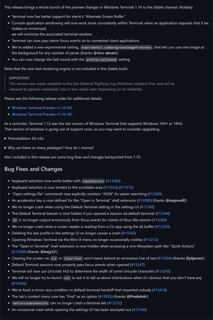 微软发布最新版本的 Windows Terminal 1.14 和 Terminal Preview 1.15
