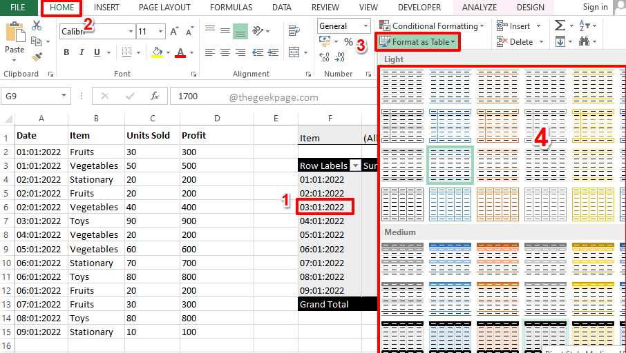 如何使用 Microsoft Excel 创建数据透视表