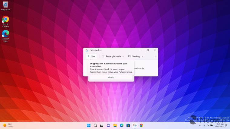Windows 11 Dev Channel build 25211 让截图工具自动保存截图