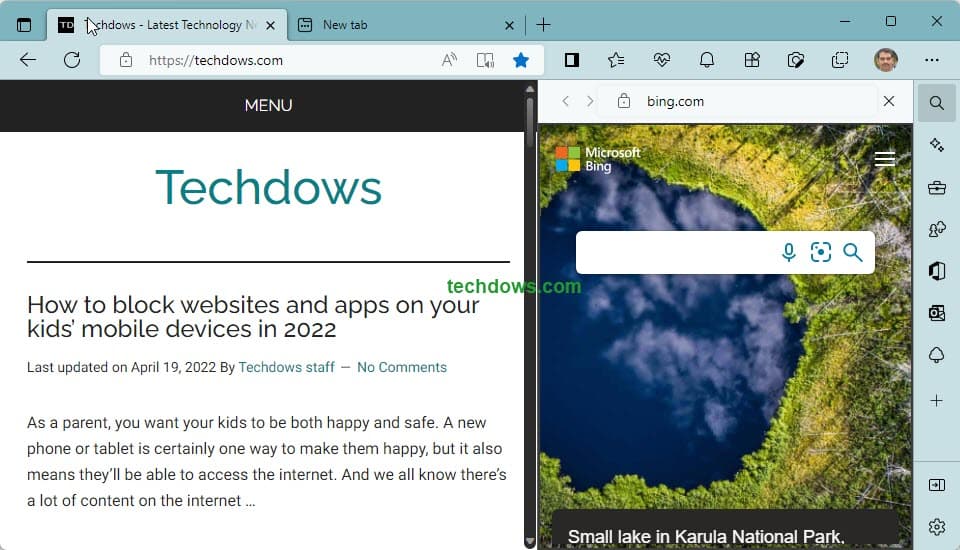 Microsoft Edge 为 Bing 搜索、Office、游戏等提供侧边栏