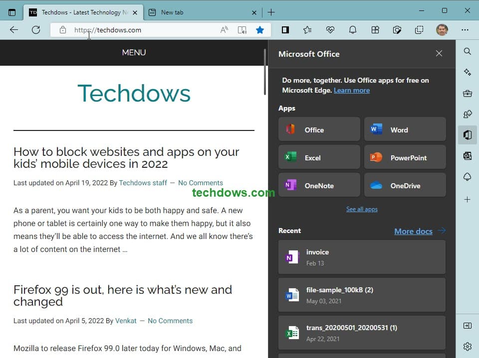 Microsoft Edge 为 Bing 搜索、Office、游戏等提供侧边栏
