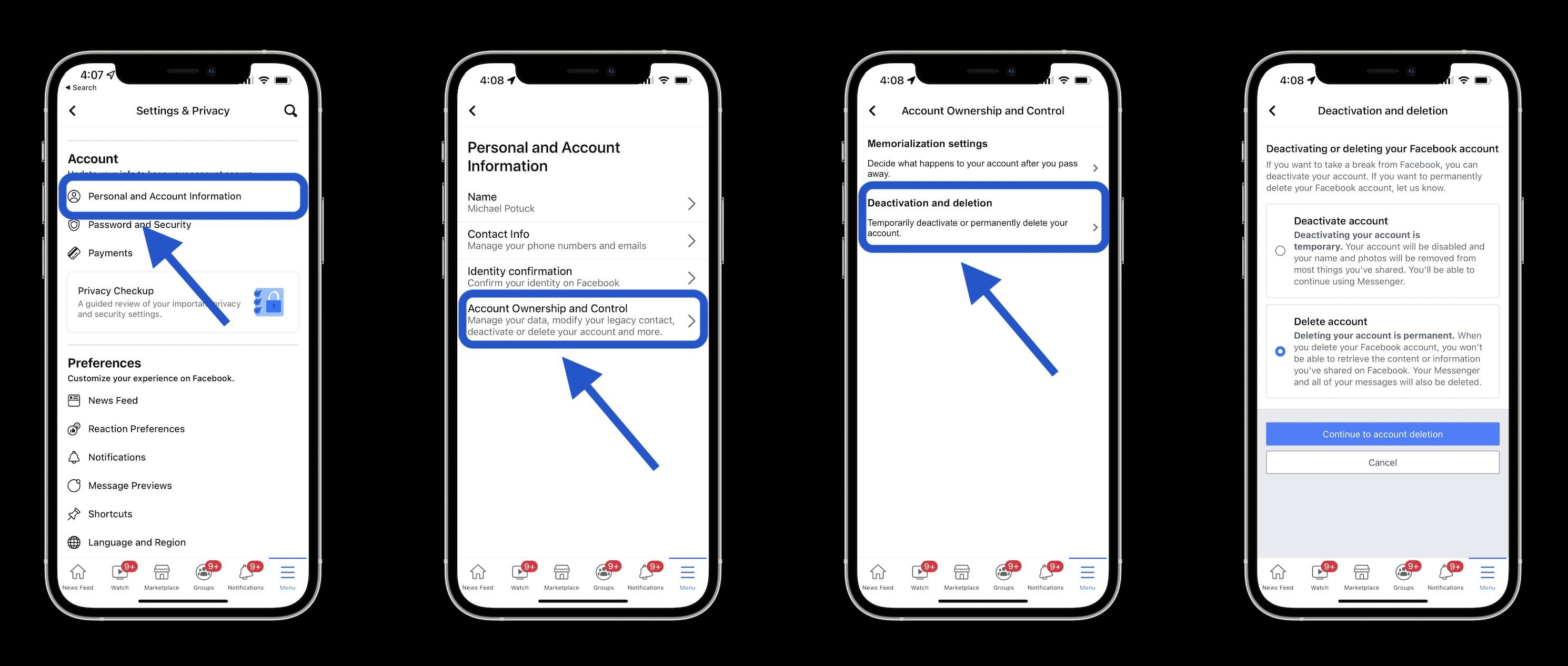 如何在 iPhone 上修改 Facebook 隐私设置或永久删除您的账户？