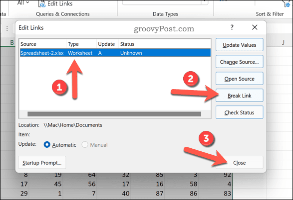 如何在 Excel 中断开链接