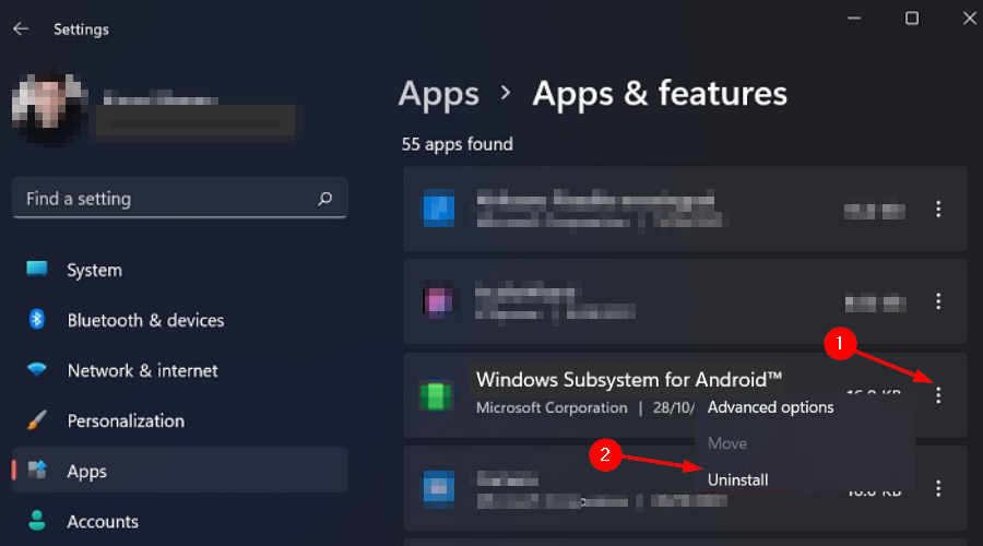 在 Windows 11 上卸载 Android 应用安装程序 (WSA)