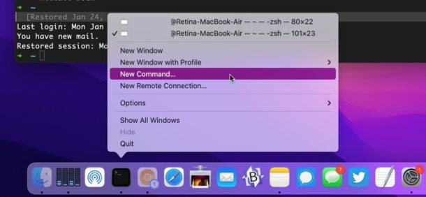 如何通过 Mac Dock 运行新的终端命令？
