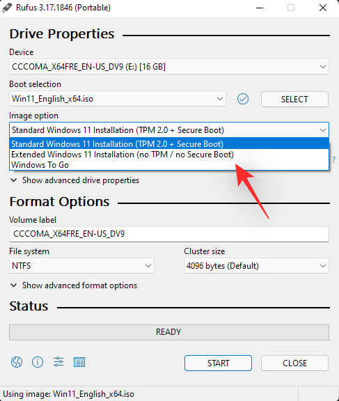 创建 Windows 11 可启动 USB 驱动器时如何在 Rufus 中禁用 TPM 和安全启动