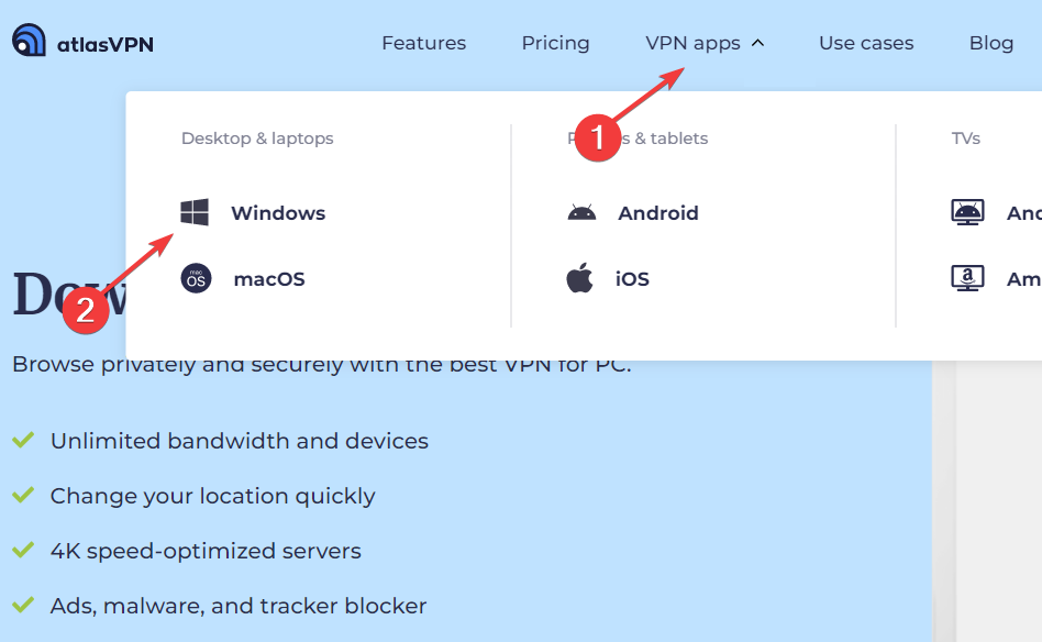 在 Windows 11 上下载并安装 Atlas VPN