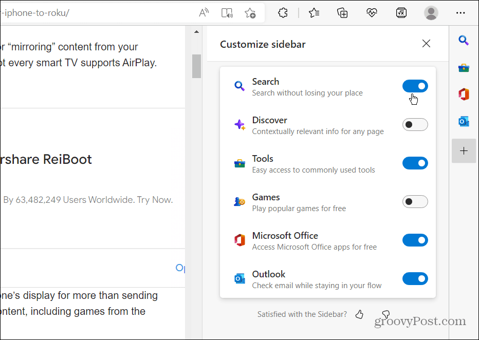 如何禁用 Microsoft Edge 的侧边栏？