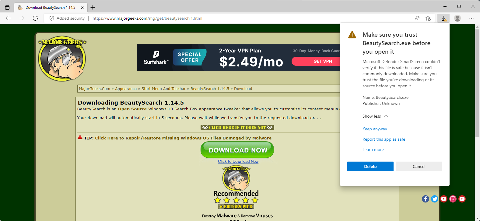 如何处理 Microsoft Edge 的“未经常下载”的警告？