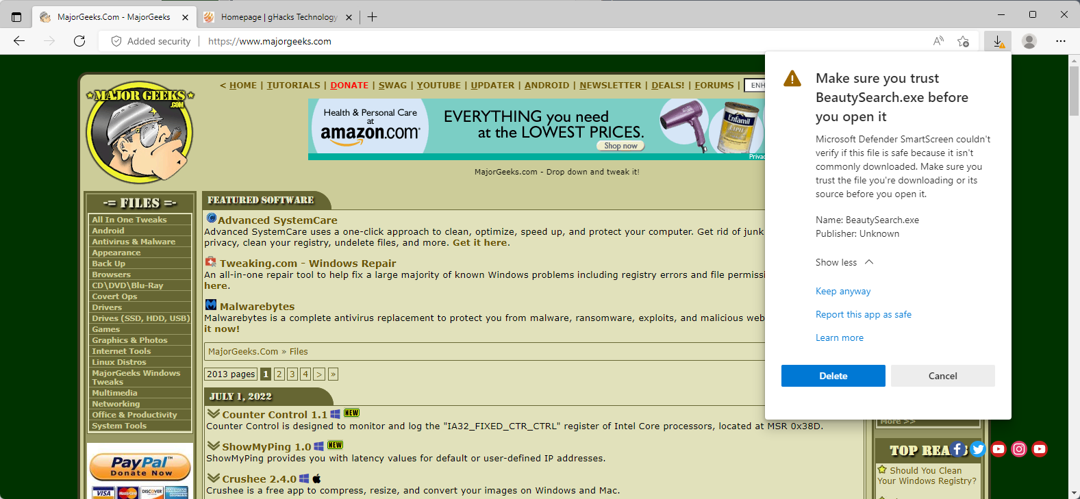 如何处理 Microsoft Edge 的“未经常下载”的警告？
