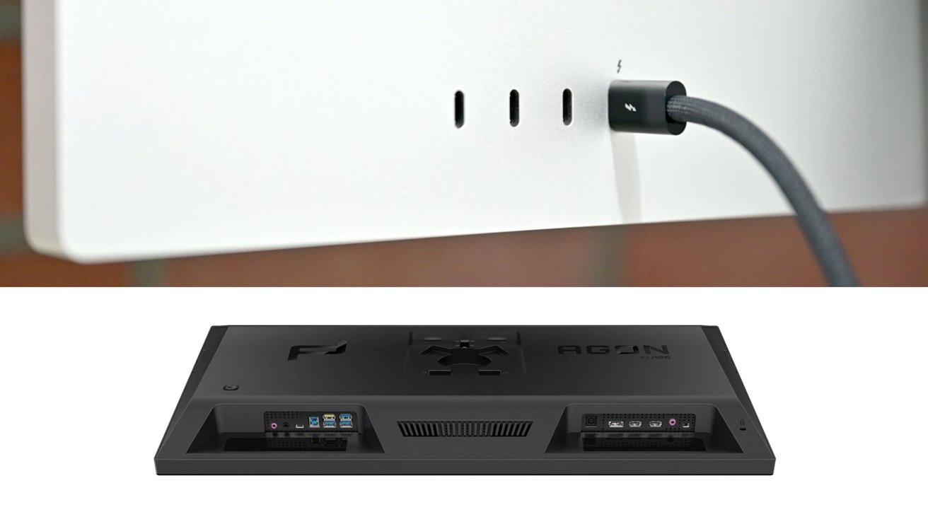 比较：Apple Studio Display 与 Porsche Design AOC Agon Pro 显示器