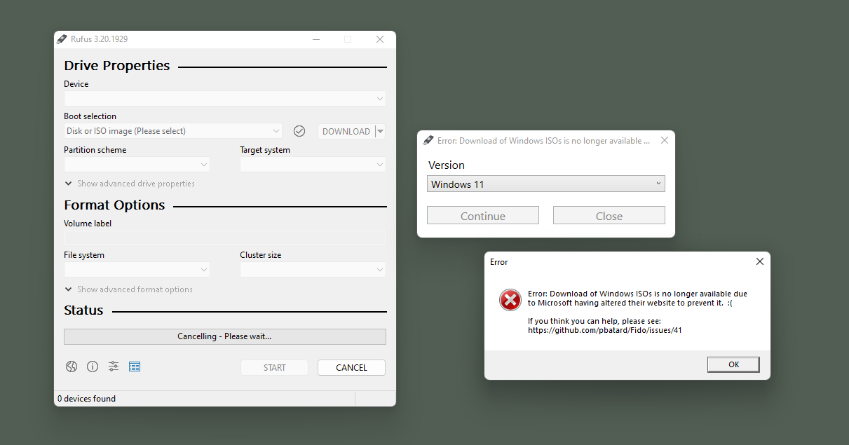 Rufus声称微软正在限制Windows 11 ISO的下载
