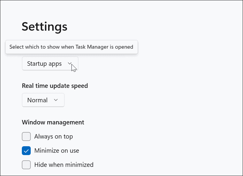 如何设置 Windows 11 任务管理器的默认启动选项？