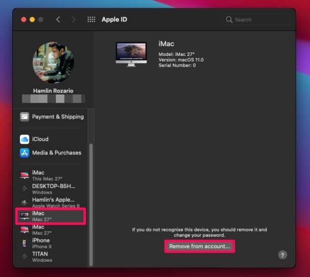 如何在 Mac 上从 Apple ID 中删除旧设备