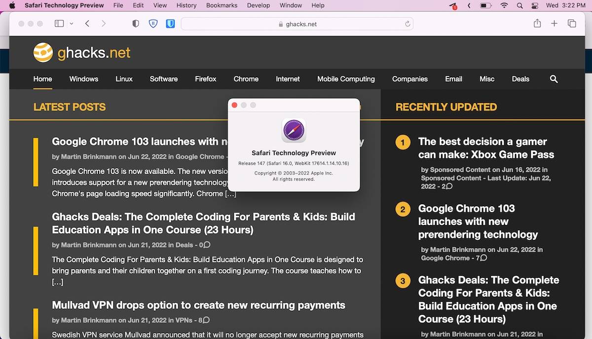 Apple Safari 16 Technology Preview 为 Monterey 带来了一些 macOS Ventura 的功能