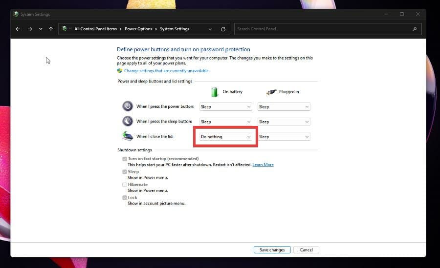 如何更改 Windows 11 上的盖子关闭操作