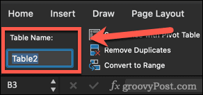 如何在 Excel 中为表格命名