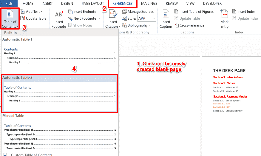自动添加目录到 Microsoft Word 文档