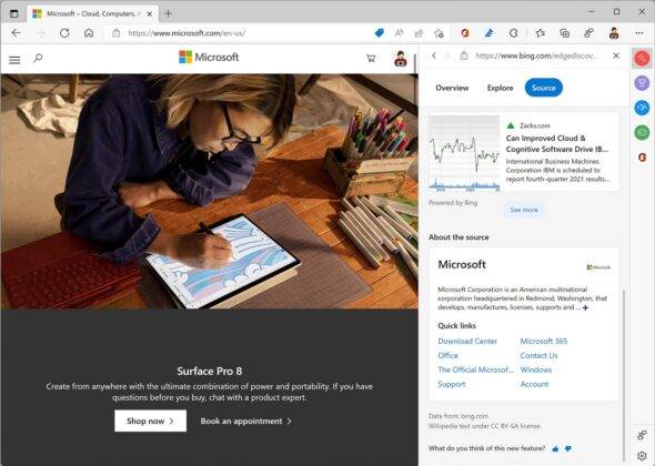 Microsoft Edge 在 Windows 上获得新的侧边栏菜单