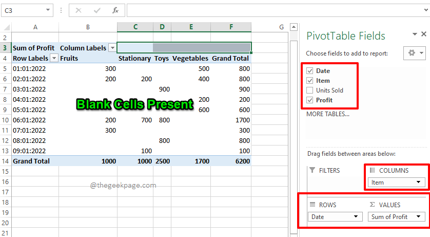 如何使用零替换 Excel 数据透视表中的空白单元格