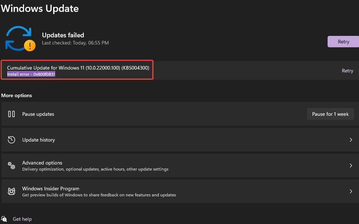 使用 5 个快速提示修复 0x800f0831 Windows 11 更新错误
