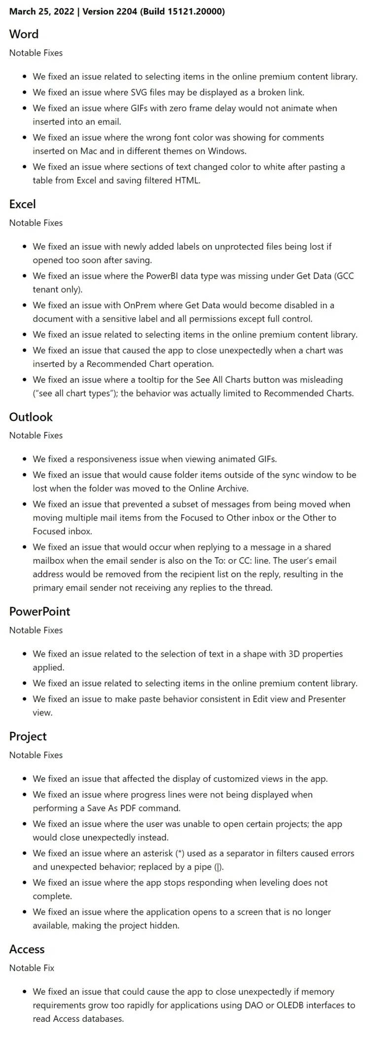 Windows Office 版本 2204（内部版本 15121.20000）推出到 Beta Channel Insiders