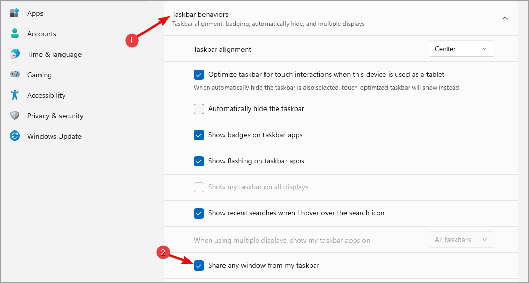 如何在 Teams 中使用任务栏共享屏幕？